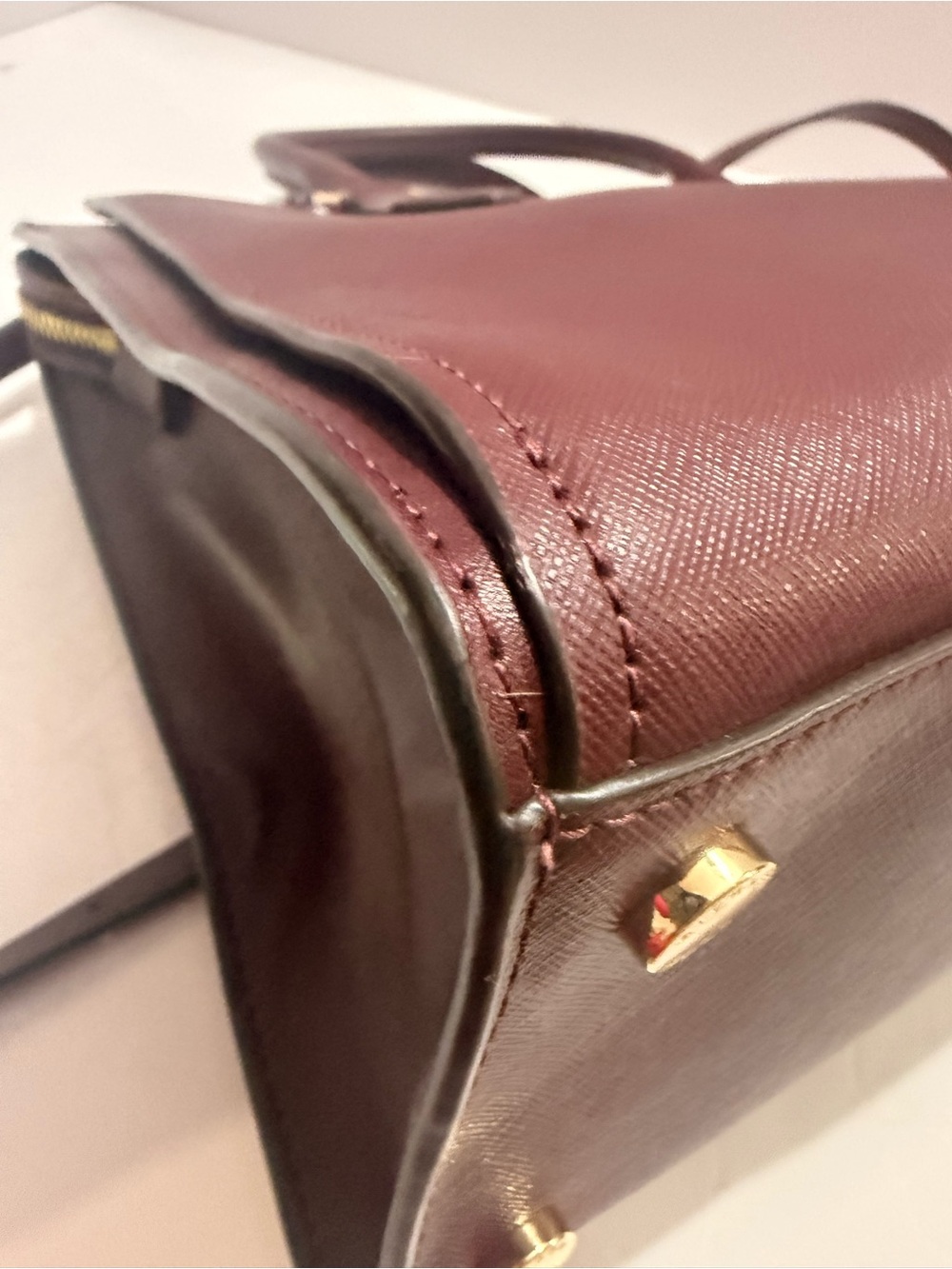 Michael Kors Wine Saffiano Leather Satchel with Gold Hardware - Picture 8 of 13